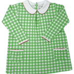 L/S Pocket Twirl - Green Gingham Girls Play Dresses Heyward House