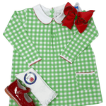 L/S Pocket Twirl - Green Gingham Girls Play Dresses Heyward House
