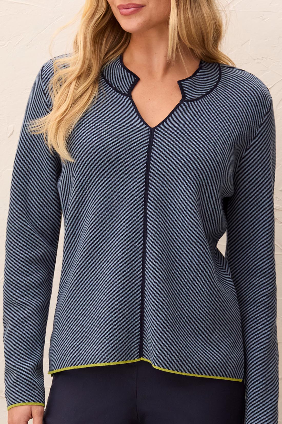L/S Split Neck Sweater w/ Tiping - Blue Fog - Sugar Babies Children's Boutique/Meg's Shoppe