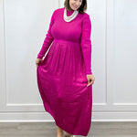 L/S Twofer Maxi Dress w/ Lining - Pink Flambe Long Dresses Tribal