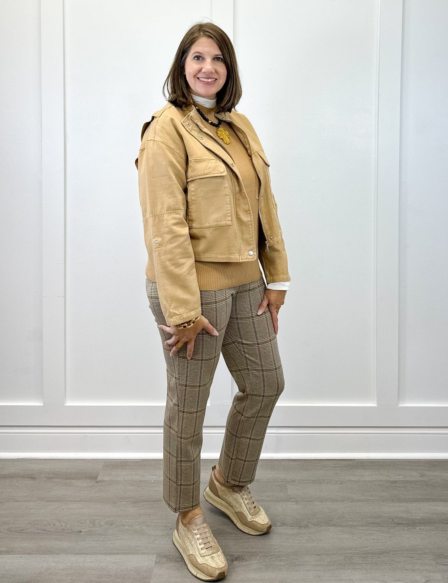 L/S Zip Front Jacket w/ Double Pockets - Ice Latte Outerwear Tribal