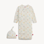 Lullaby Sky Pink Modal Ruffle Gown & Hat Set Baby Sleepwear Magnetic Me
