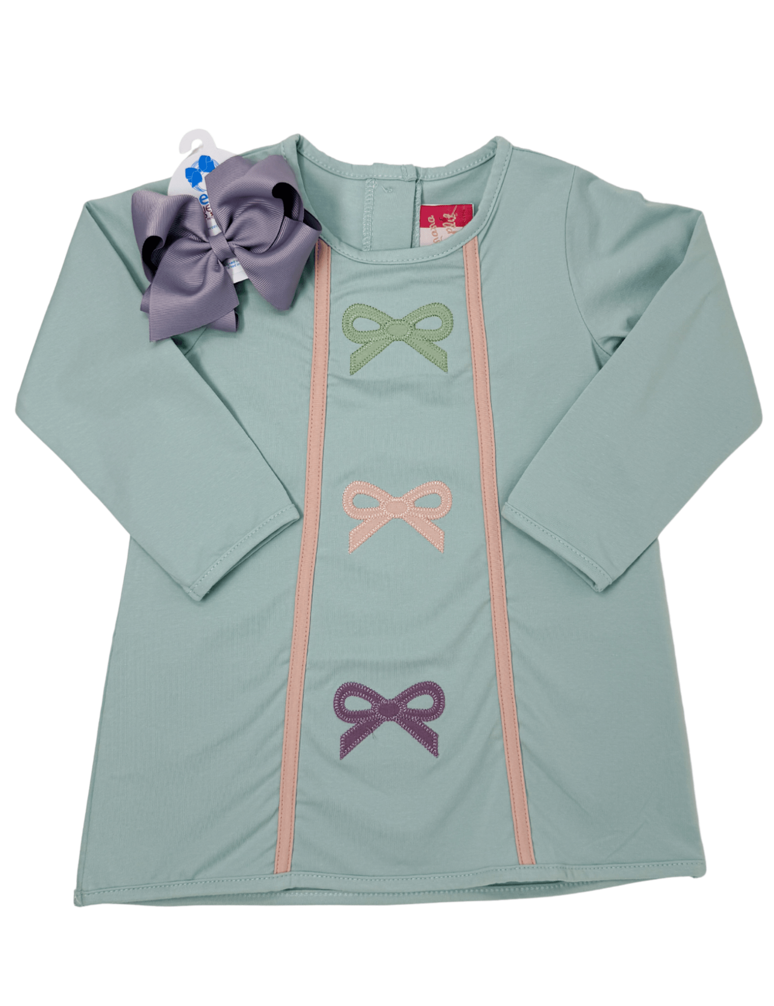 Maci Bow L/S Dress - Blue - Sugar Babies Children's Boutique/Meg's Shoppe