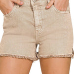 Madison Fray Shorts - Ash Mocha Shorts Zenana