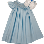Madison Poplin Angel Wing Bishop - Blue Girls Occasion Dresses Petit Bebe