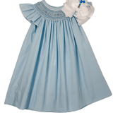 Madison Poplin Angel Wing Bishop - Blue Girls Occasion Dresses Petit Bebe