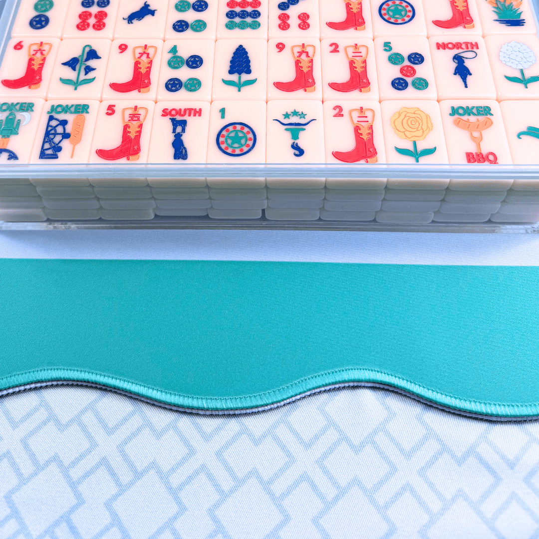 Mahjong Mat - Blue Center/Green Scallop Paper Goods My Fair Mahjong