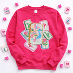 Mahjong Tiles Sequins Patch Sweatshirt - Hot Pink Sweatshirts + Pullovers ABLNco