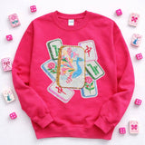 Mahjong Tiles Sequins Patch Sweatshirt - Hot Pink Sweatshirts + Pullovers ABLNco