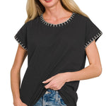 Main Street Stitch Top - Black Tops Zenana