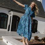 Margaret Midi Dress - Checker Blue Long Dresses Briton Court