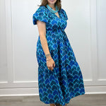 Margaret Midi Dress - Checker Blue Long Dresses Briton Court