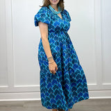 Margaret Midi Dress - Checker Blue Long Dresses Briton Court