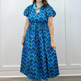 Margaret Midi Dress - Checker Blue Long Dresses Briton Court