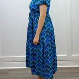 Margaret Midi Dress - Checker Blue Long Dresses Briton Court