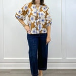 Meadow Bloom Split Neck Blouse - Chestnut Floral Tops Oddi