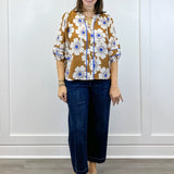Meadow Bloom Split Neck Blouse - Chestnut Floral Tops Oddi