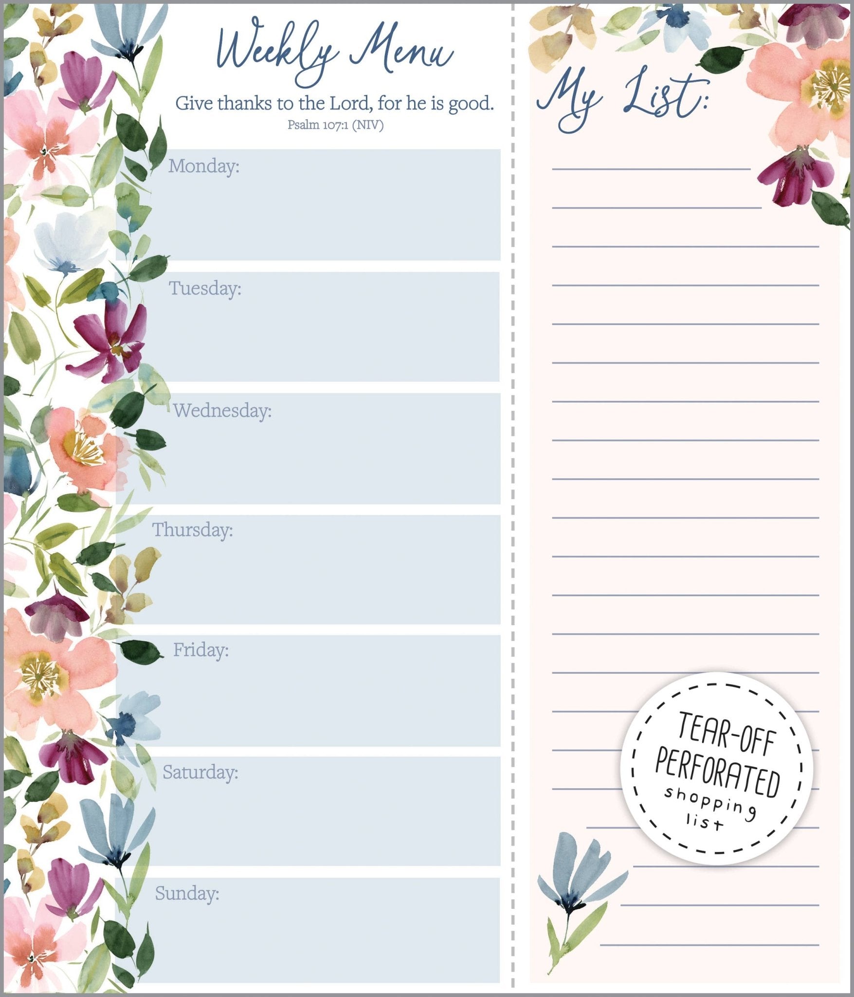 Meal Planner Pad - Faithful Flowers Paper Goods GINA B DESIGNS