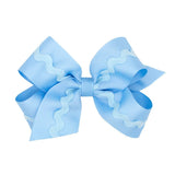 Medium Grosgrain Bow w/ Ric Rac - Blue Kids Hair Accessories Wee Ones