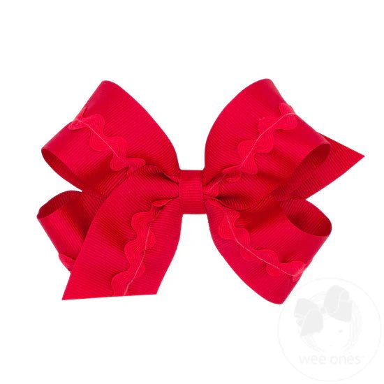 Medium Grosgrain Bow w/ Ric Rac - Red