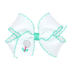 Medium Grosgrain Hair Bow with Moonstitch Edge and Country Club Embroidery - Golf Tee Kids Hair Accessories Wee Ones
