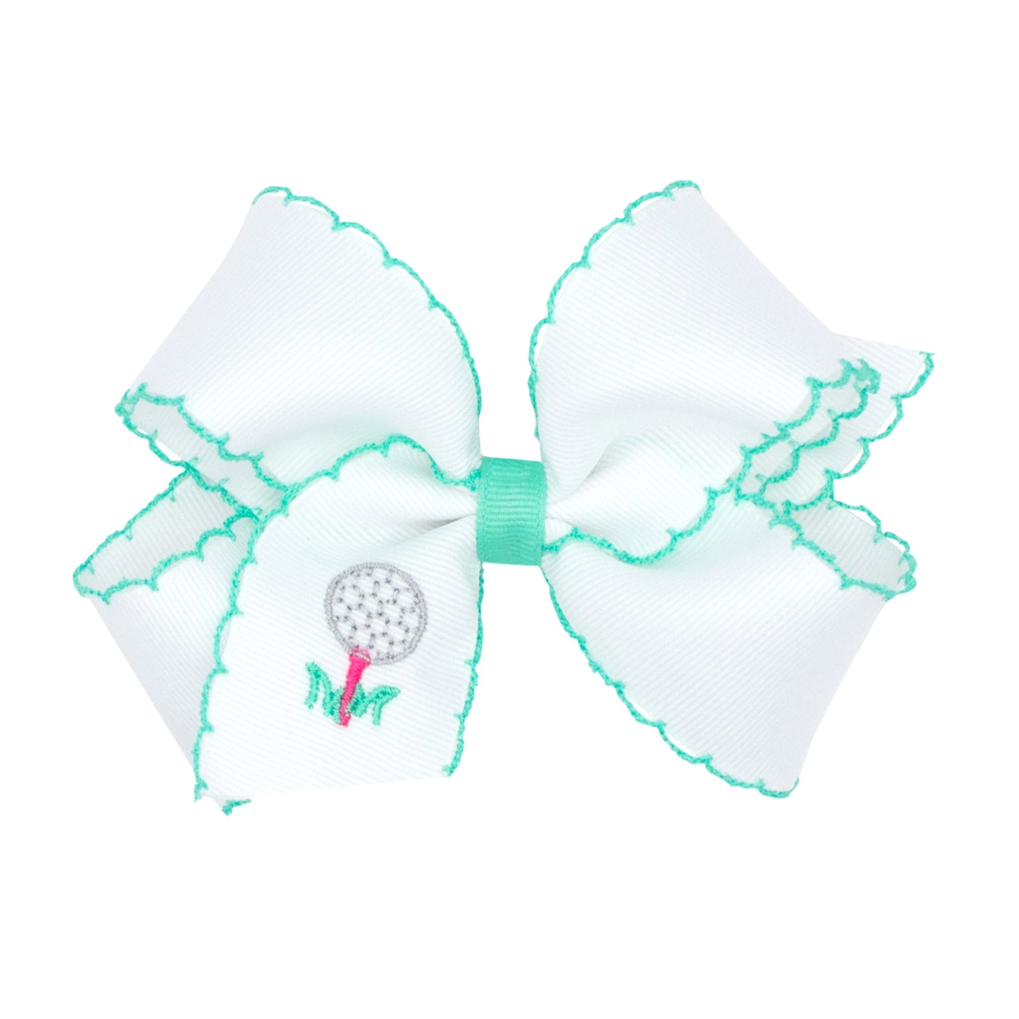 Medium Grosgrain Hair Bow with Moonstitch Edge and Country Club Embroidery - Golf Tee Kids Hair Accessories Wee Ones