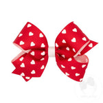 Medium Heart Print Grosgrain Bow - Red Kids Hair Accessories Wee Ones