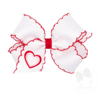 Medium Heart White with Red Embroidered Moonstitch Grosgrain Bow Kids Hair Accessories Wee Ones
