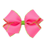 Medium Moonstitch Bow - Hot Pink with Green Kids Hair Accessories Wee Ones