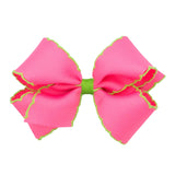Medium Moonstitch Bow - Hot Pink with Green Kids Hair Accessories Wee Ones