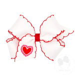 Medium Moonstitch Bow w/ Heart - White w/ Red Kids Hair Accessories Wee Ones