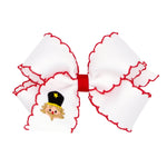 Medium Moonstitch Embroidered Christmas Bow - White Nutcracker Kids Hair Accessories Wee Ones