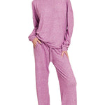 Melange L/S Tee & Pants Set - Lt. Plum Tops Zenana