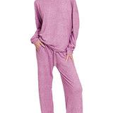 Melange L/S Tee & Pants Set - Lt. Plum Tops Zenana