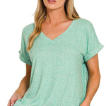 Melange V-Neck Tee - Kelly Green Tops Zenana
