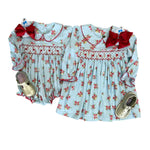 Merry & Bright Smocked L/S Bubble Girls Play Dresses Banana Split