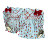 Merry & Bright Smocked L/S Bubble Girls Play Dresses Banana Split