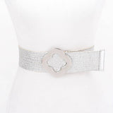 Metal Buckle Metallic Stretch Belt - Silver Misc Accessories ANB Fashion
