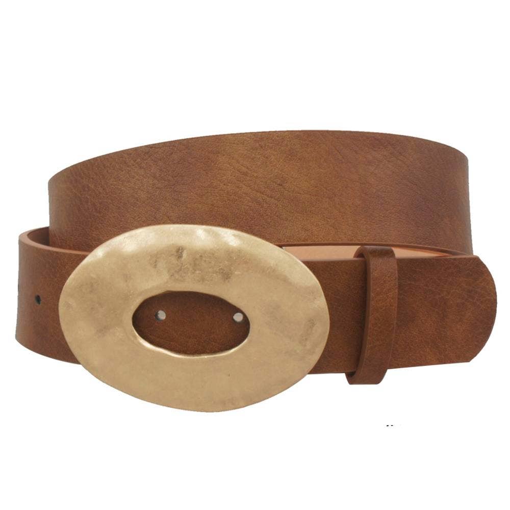 Metal Oval Buckle Belt - Dark Cognac Misc Accessories ANB Fashion