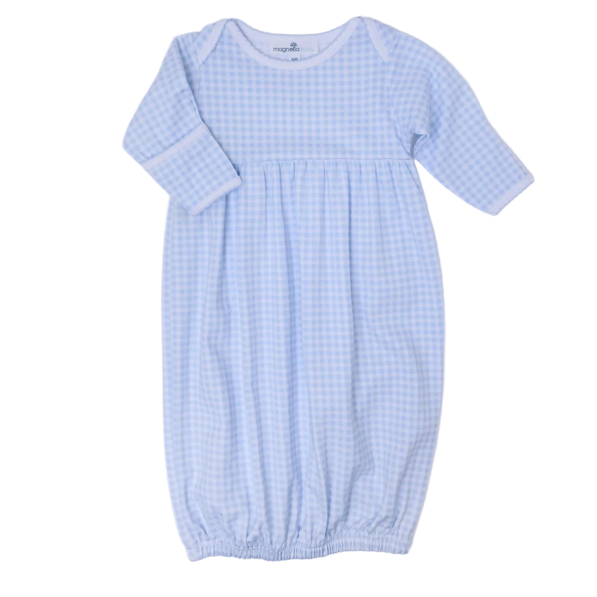 Mini Checks Gathered Gown - Lt. Blue Baby Sleepwear Magnolia Baby