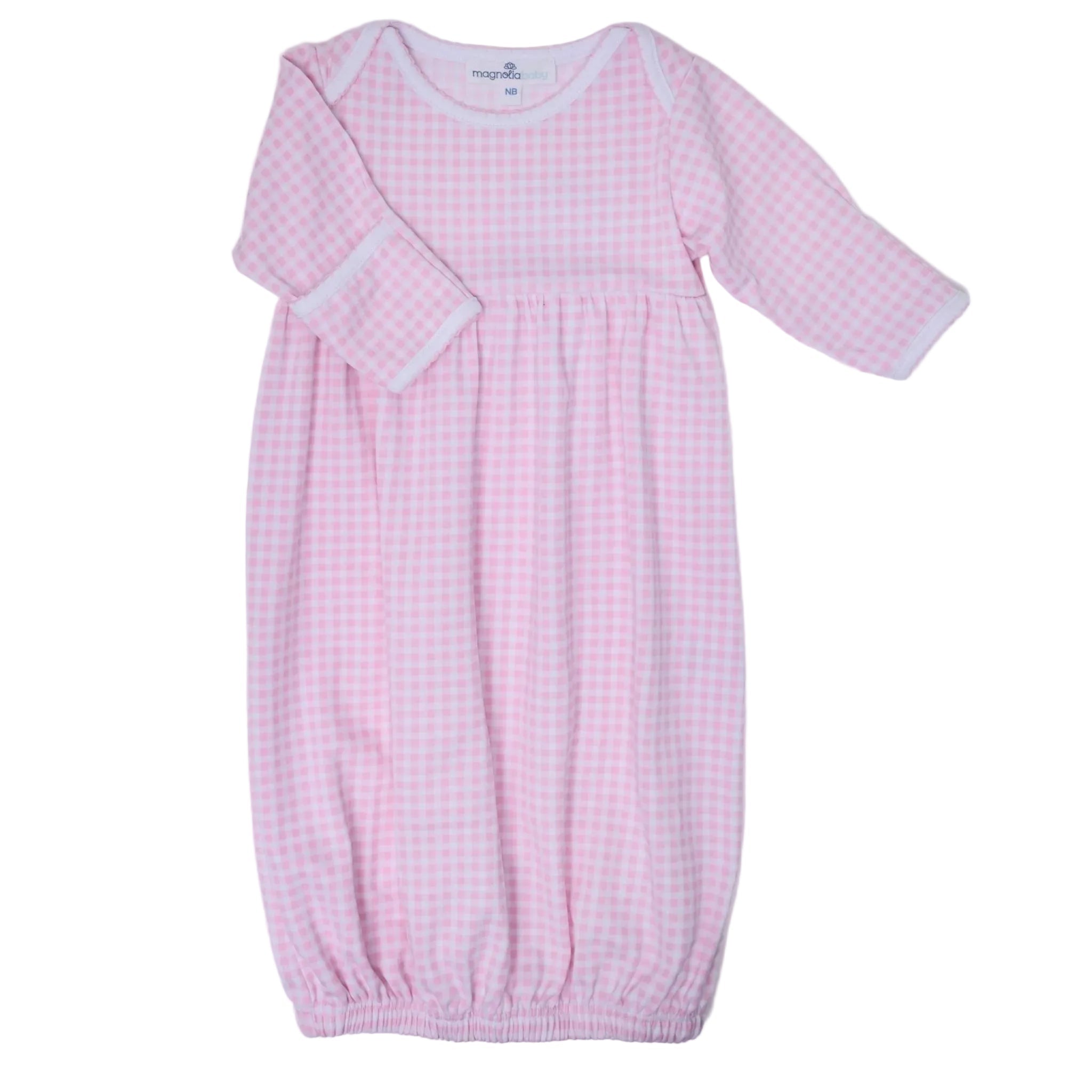 Mini Checks Gathered Gown - Pink Baby Sleepwear Magnolia Baby