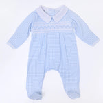 Mini Checks Smocked Collared Boy Footie - Lt. Blue Baby Sleepwear Magnolia Baby