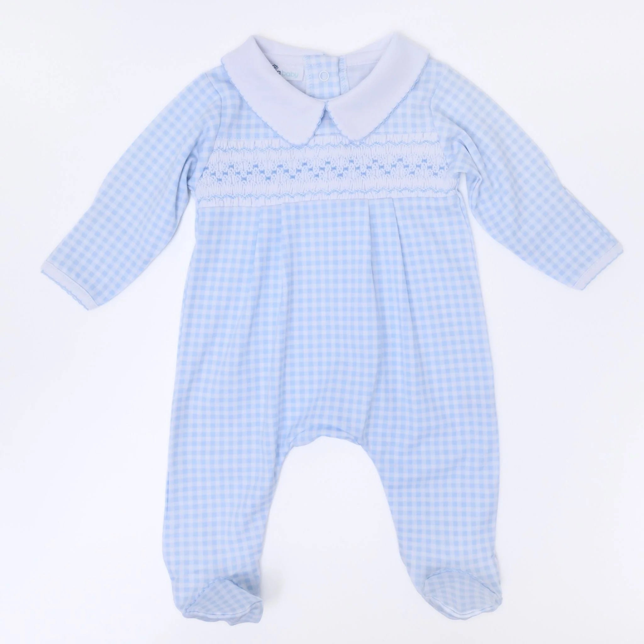Mini Checks Smocked Collared Boy Footie - Lt. Blue Baby Sleepwear Magnolia Baby