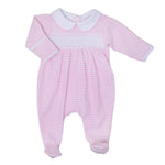 Mini Checks Smocked Collared Girl Footie - Pink Baby Sleepwear Magnolia Baby