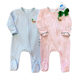 Mini Mallard Embroidered Ruffled Zipper Footie - Pink Baby Sleepwear Magnolia Baby