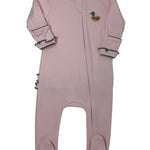 Mini Mallard Embroidered Ruffled Zipper Footie - Pink Baby Sleepwear Magnolia Baby
