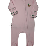 Mini Mallard Embroidered Ruffled Zipper Footie - Pink Baby Sleepwear Magnolia Baby