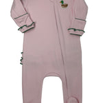 Mini Mallard Embroidered Ruffled Zipper Footie - Pink Baby Sleepwear Magnolia Baby