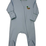 Mini Mallard Embroidered Zipper Footie - Lt. Blue Baby Sleepwear Magnolia Baby