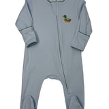 Mini Mallard Embroidered Zipper Footie - Lt. Blue Baby Sleepwear Magnolia Baby